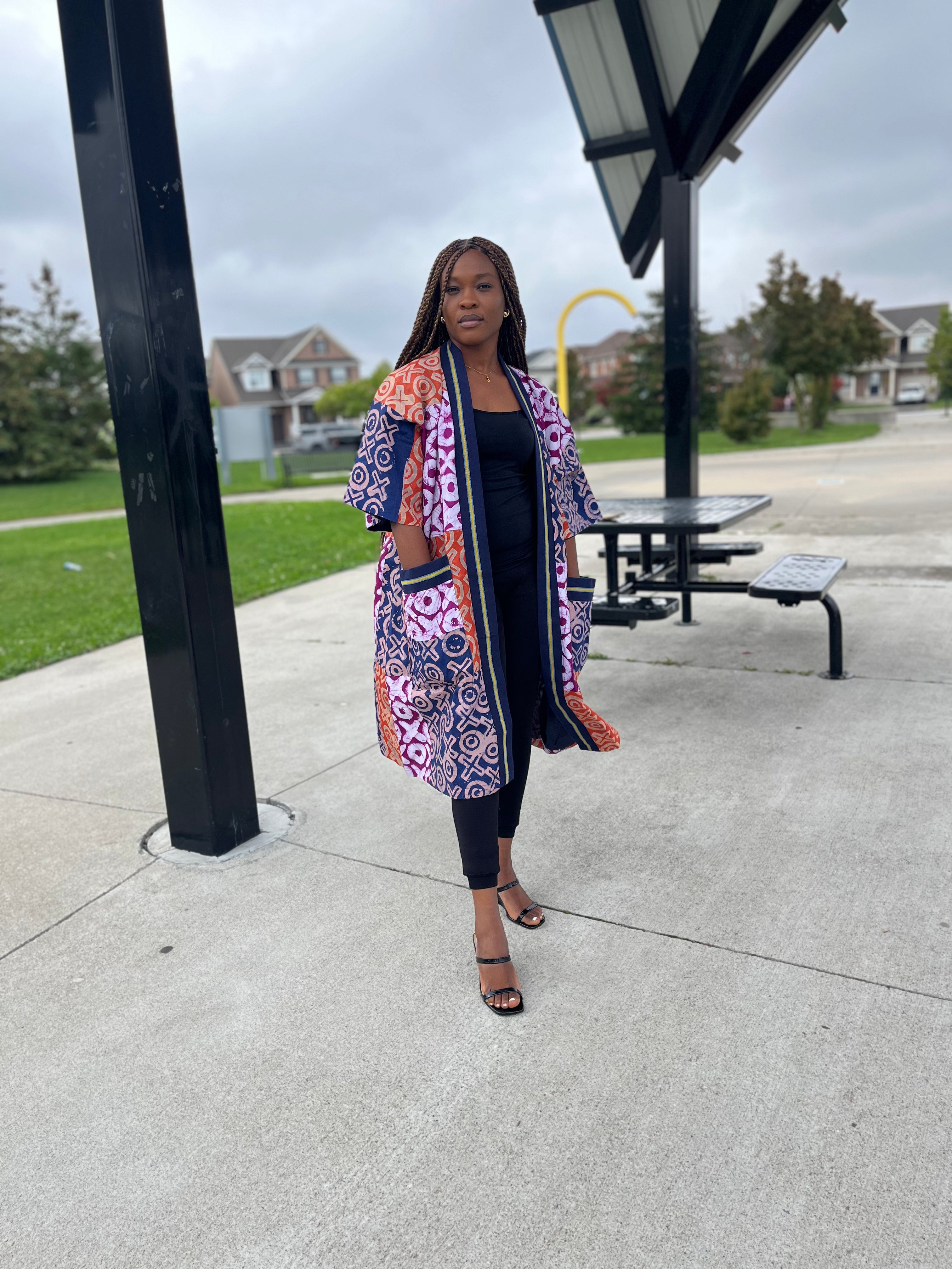 Toyosi Jacket - Adire with Aso-oke Trims