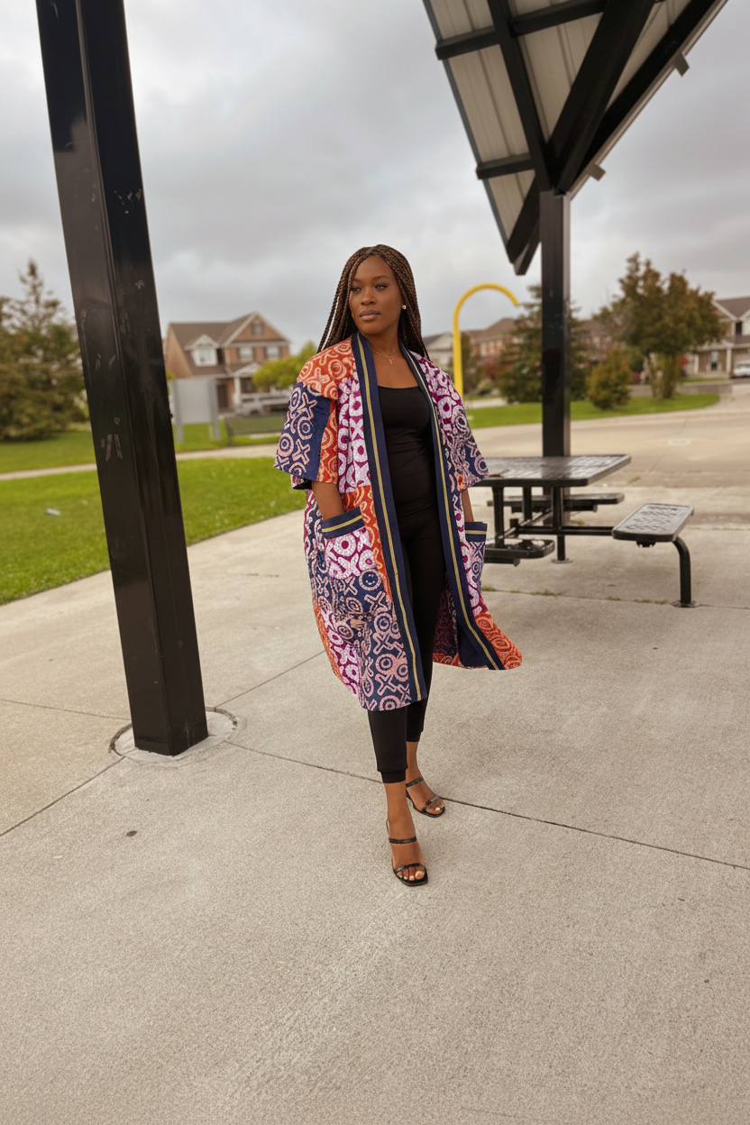 Toyosi Jacket in Adire fabric with Aso-oke finishing by Ladeolu